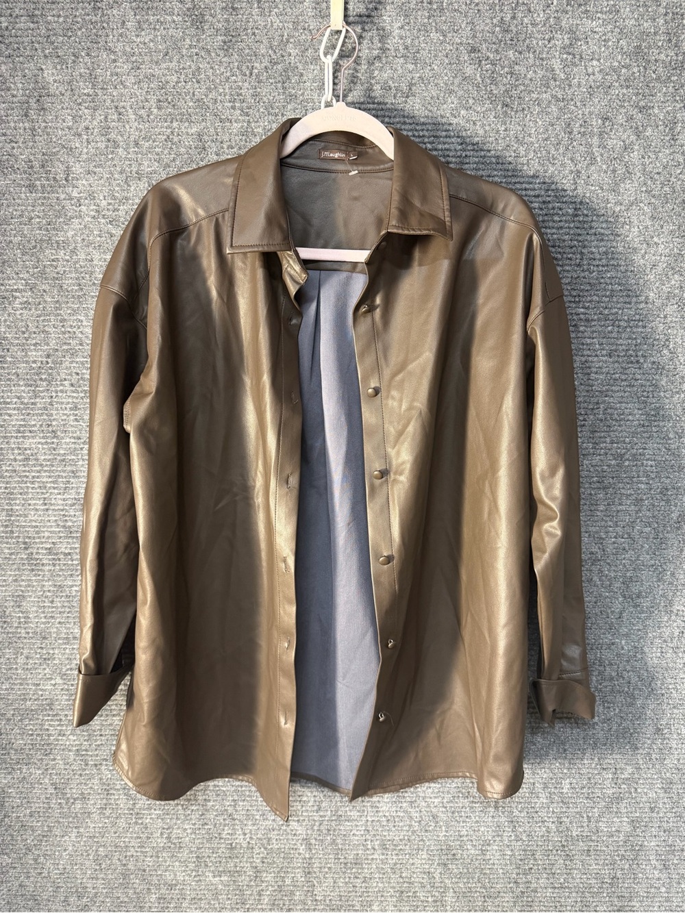 J. McLaughlin Brown Faux Leather Shirt Jacket size l